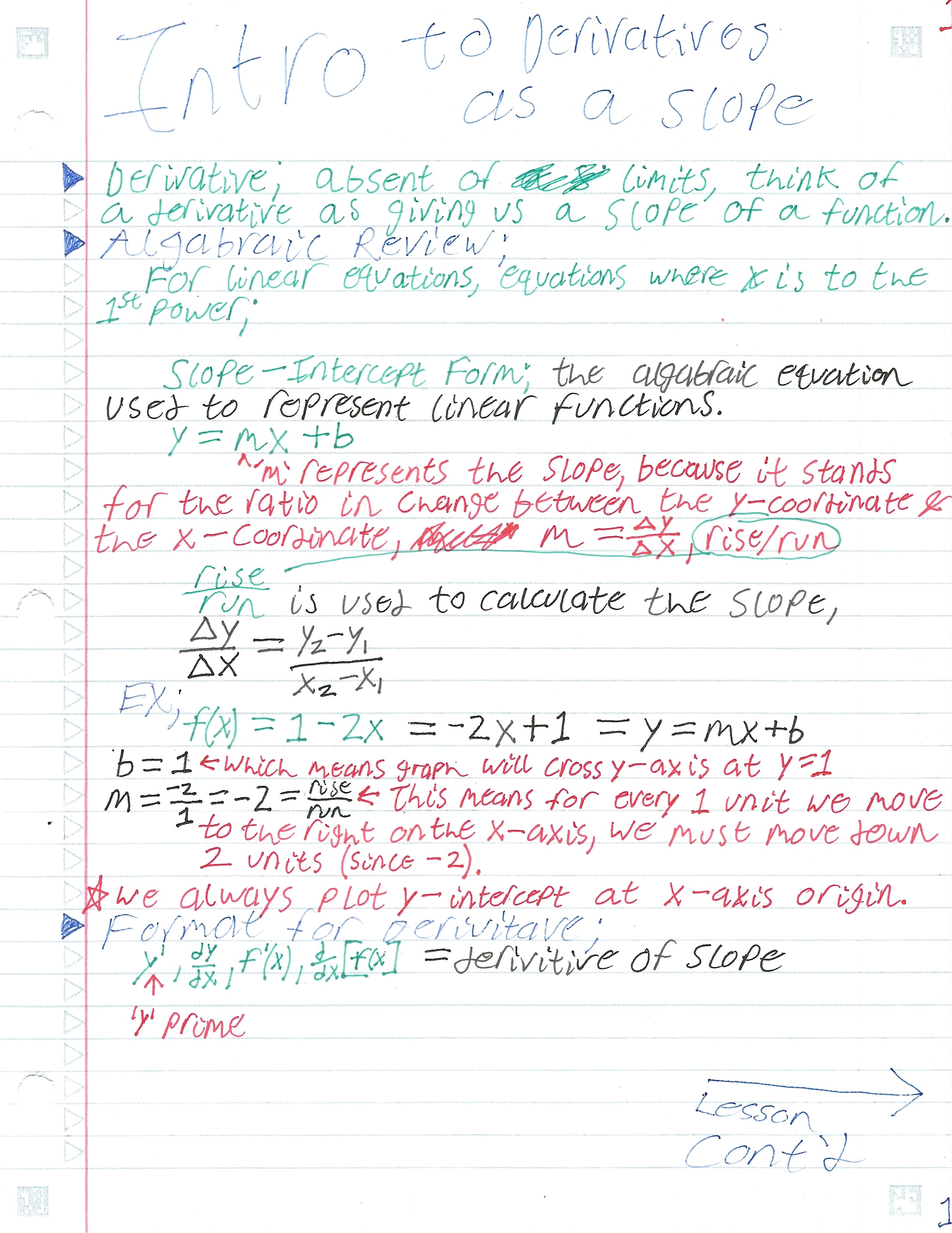 Derivitives as Slope-1