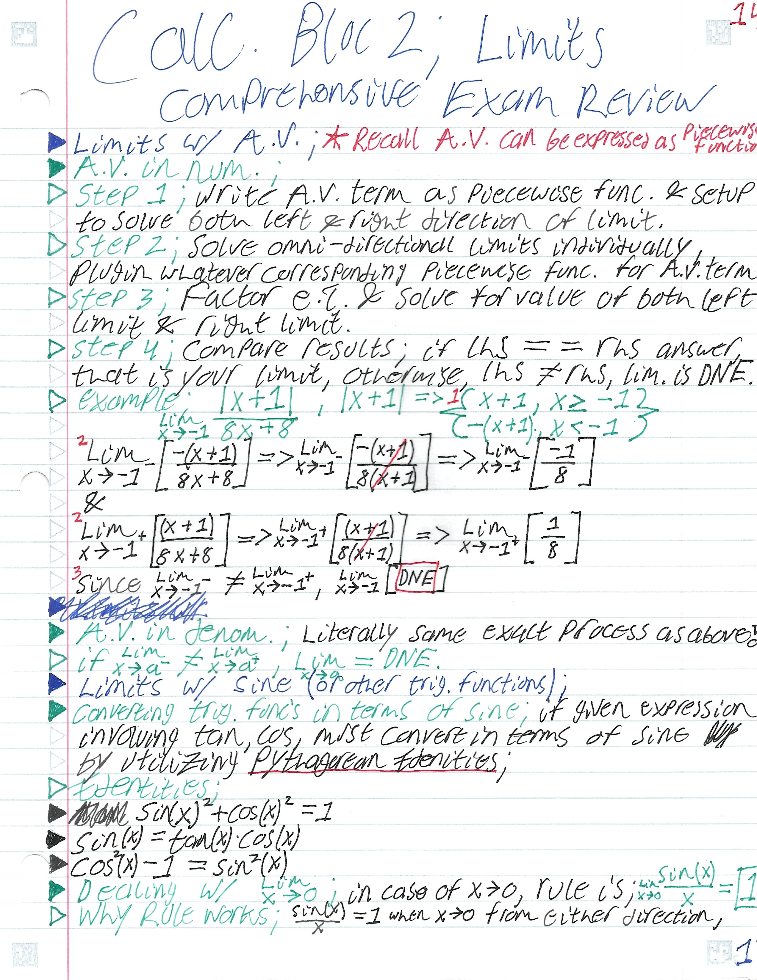 Limits Exam Review